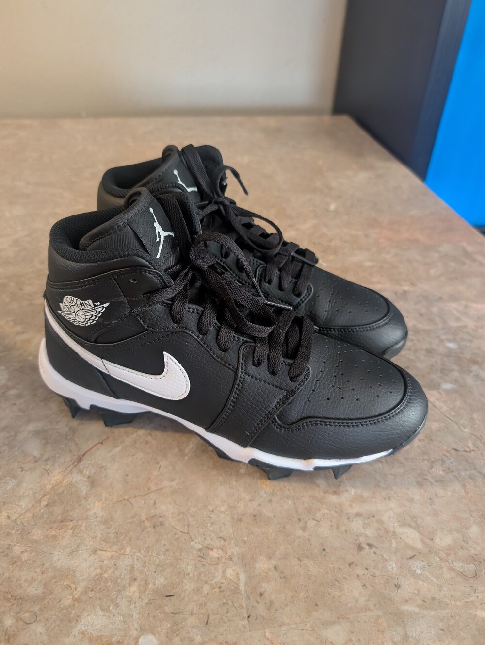 Nike Air Jordan 1 Mid Cleat GS Black-white Baseball #HF6883-001 Youth Size 6Y